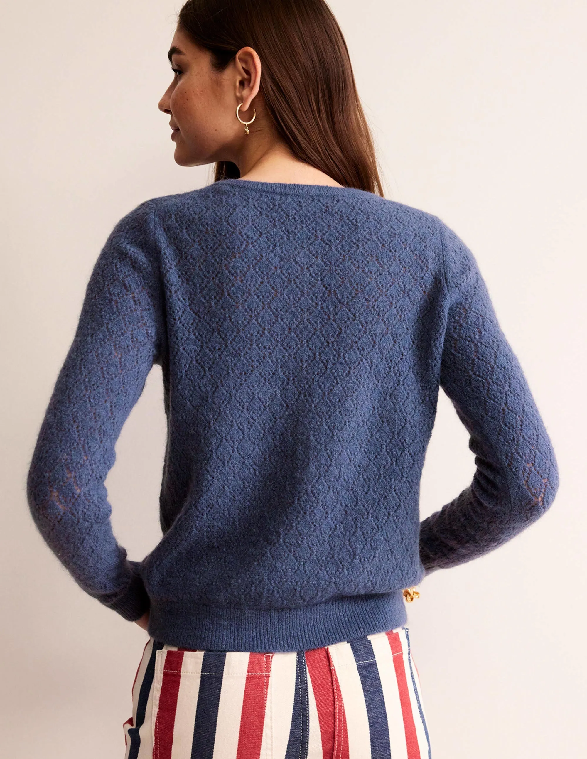 Fluffy Henley Pointelle Jumper-Nightshadow Blue