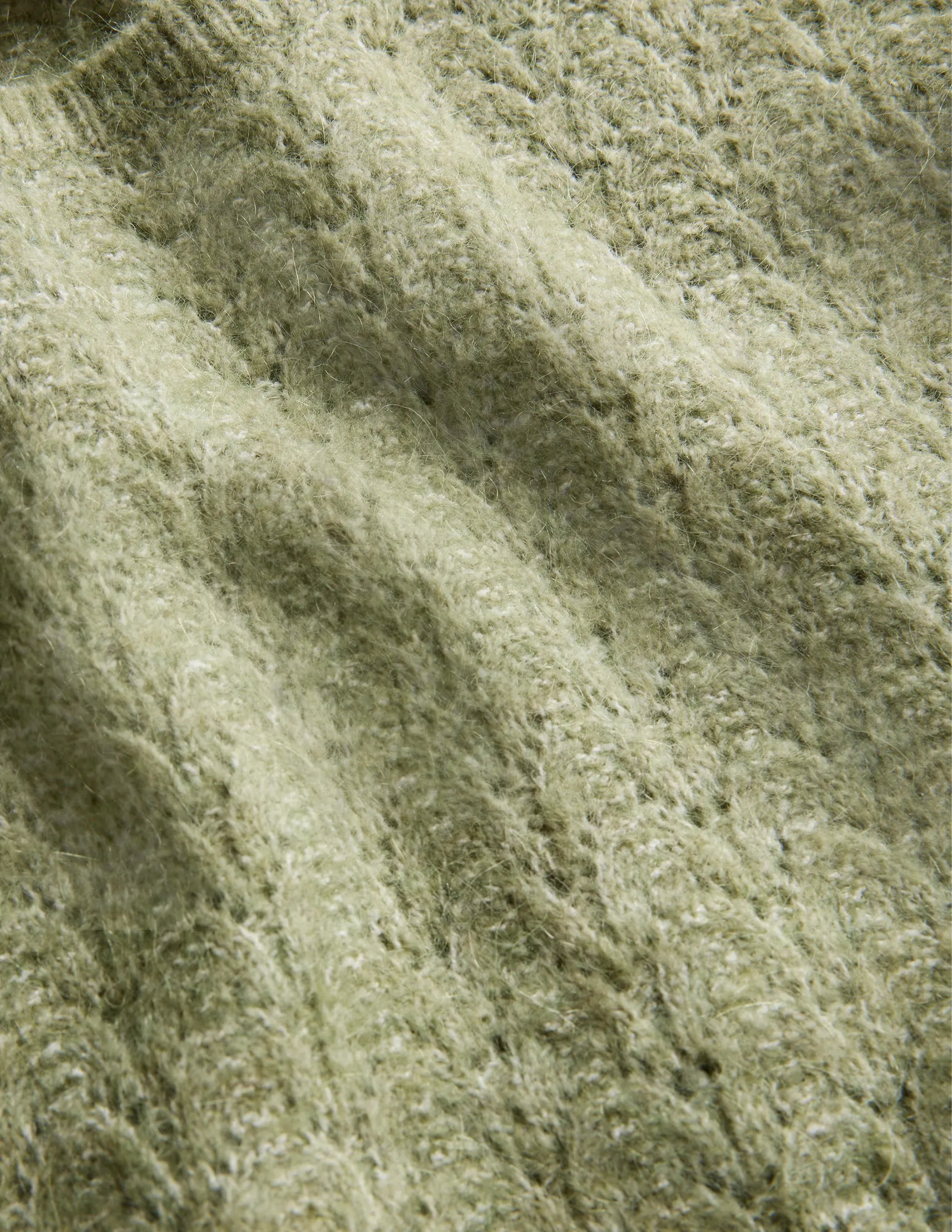 Fluffy Pointelle Jumper-Stone Green