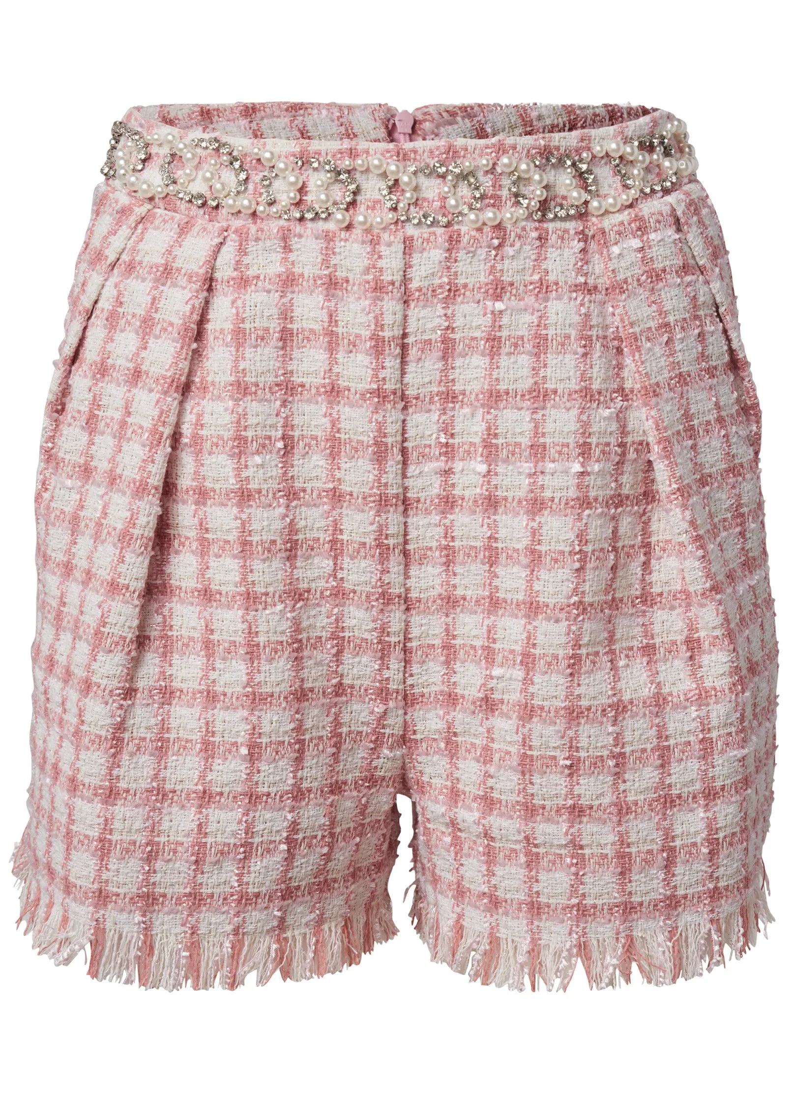 Frayed-Hem Tweed Shorts - Pink Multi