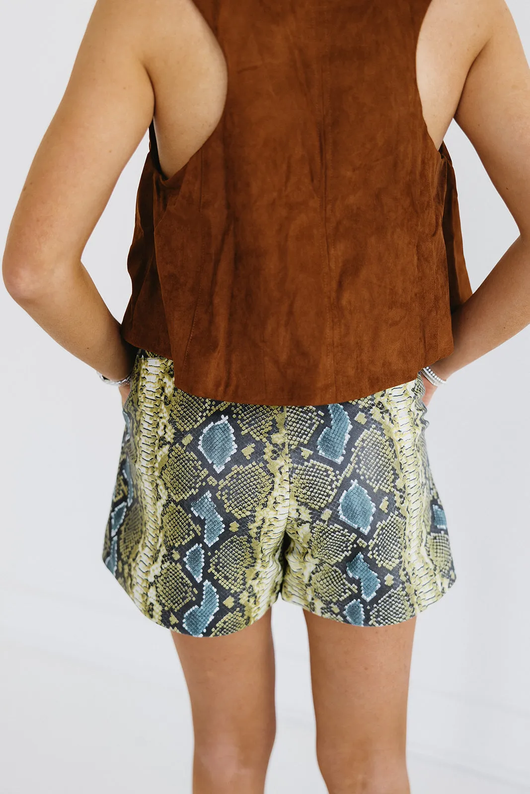 Frida Leather Shorts Snake Foil -  Blue