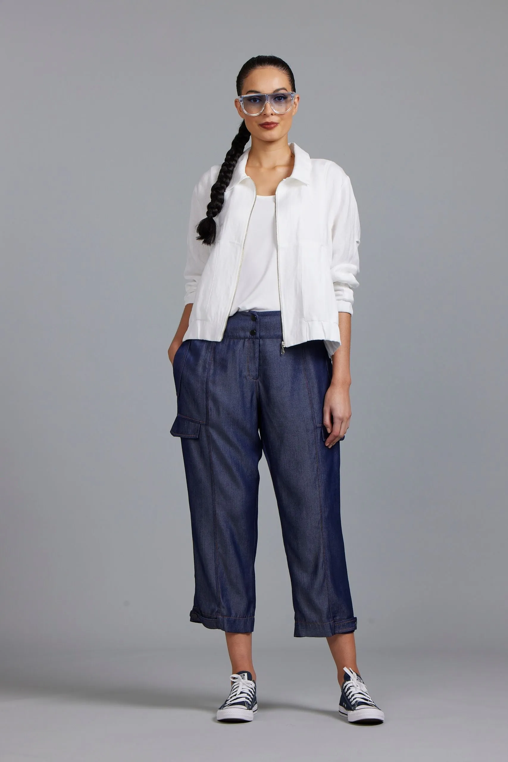 Paula Ryan Washer Linen Cropped Jacket - White