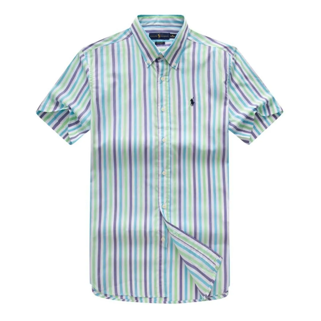 PRL Custom Fit Short Sleeve Colored Striped Cotton Shirt- Purple